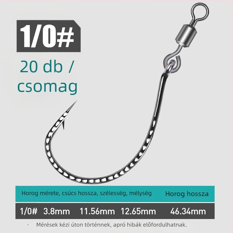 Erősített 8003-as horog, 8-as alakú gyűrű, fordított horog és puha csalival – basszusra és mandarín halra