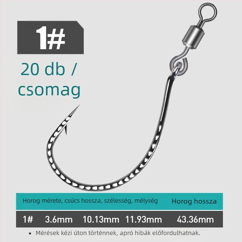 Erősített 8003-as horog, 8-as alakú gyűrű, fordított horog és puha csalival – basszusra és mandarín halra