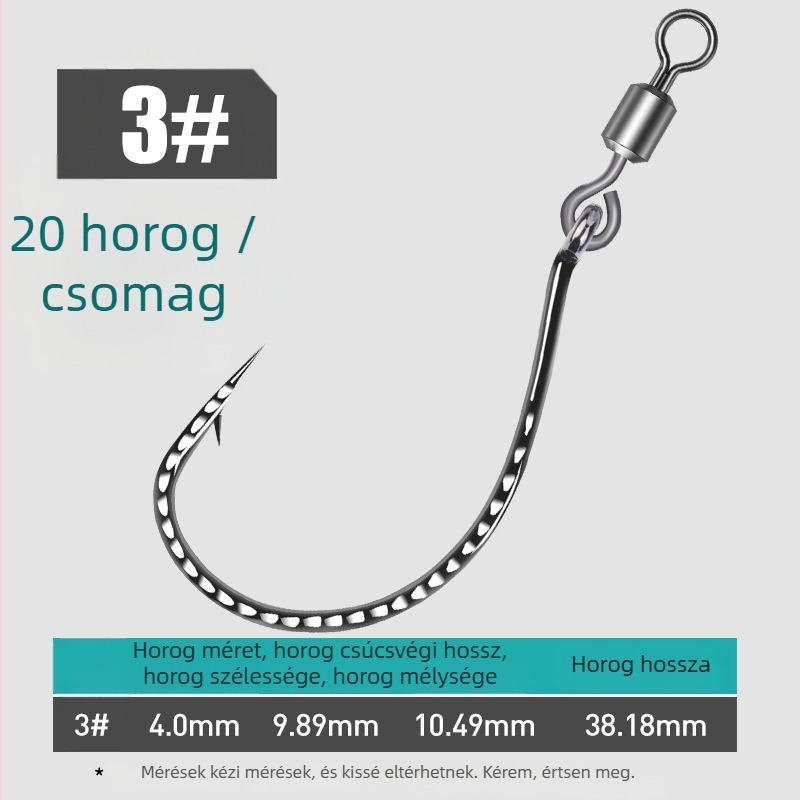 Erősített 8003-as horog, 8-as alakú gyűrű, fordított horog és puha csalival – basszusra és mandarín halra