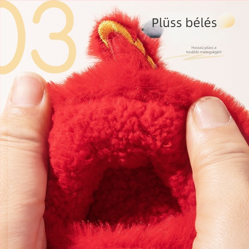 Plüss gyerek papucs nyuszis szőrrel, rajzfilm mintával, csúszásmentes PVC talppal, meleg téli beltéri és kültéri használatra