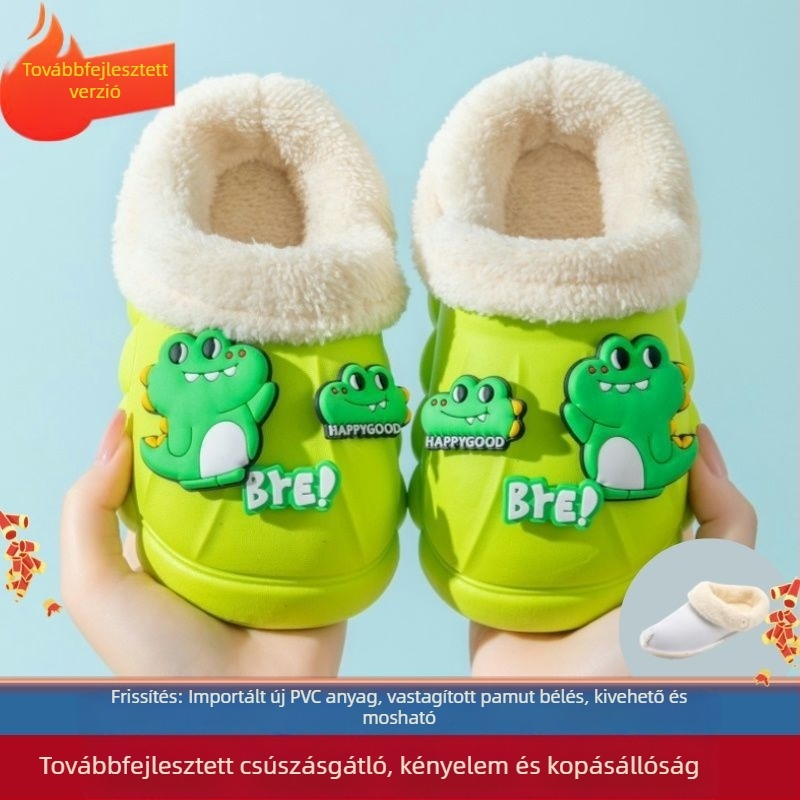 Vízhatlan gyerek pamut papucs lányoknak, beltéri csúszásmentes talppal, levehető bolyhos bélés és mesefigurás mintázat
