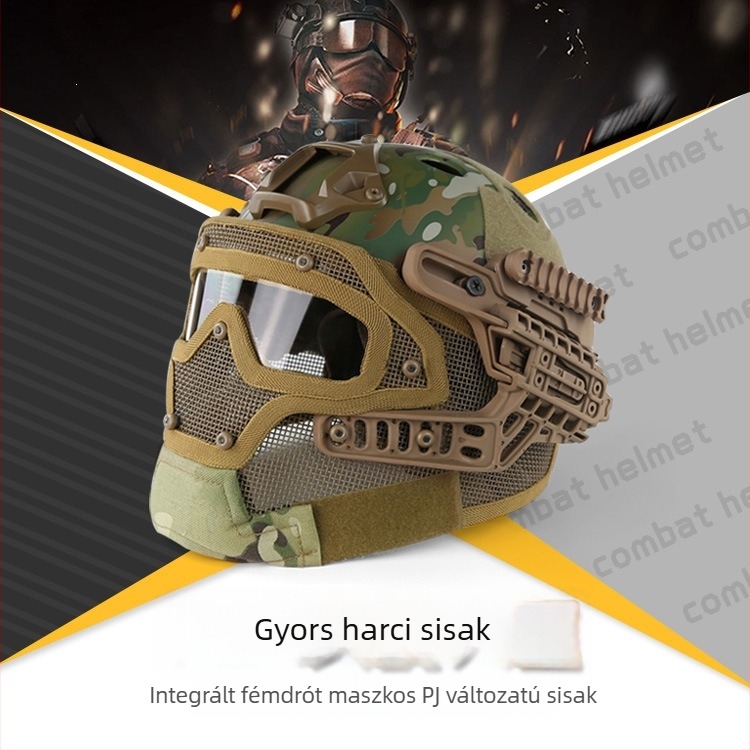 Kerékpáros sisak integrált arcvédővel – teljes arcvédő, taktikai kialakítás, ABS műanyag, felnőtt férfi, kamufláž