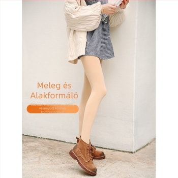 Plusz méretű téli leggings fleece-béléssel, testszínű, 3/4 hosszúságú, melegen tartó