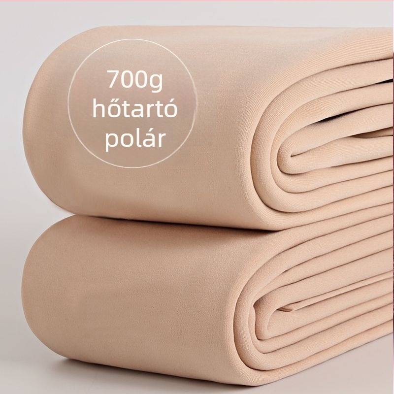 Plusz méretű téli leggings fleece-béléssel, testszínű, 3/4 hosszúságú, melegen tartó