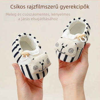 Puha talpú babacipő, csúszásmentes, vastag talpú, pamut felsőrész, Slip-On
