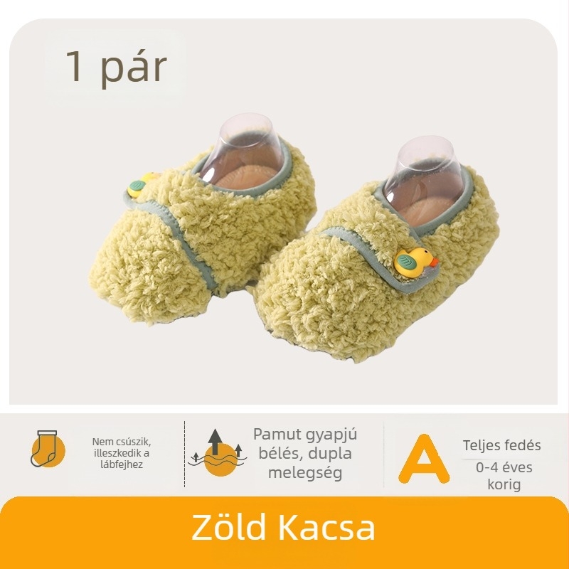 Bébi beltéri cipők pamut bársonyból, fleece béléssel, ősz-tél, puha talp, csúszásmentes, rajzfilms mintás járócipő