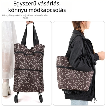 Összecsukható bevásárlókocsi kerékkel háztartási használatra, kettős funkciójú tárolótáska, Oxford anyag