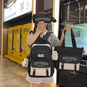 Iskolai hátizsák lányoknak, koreai stílusú, könnyű és nagy kapacitású; vászon anyag, lélegző kialakítás, légpárnás vállpántok, poliészter bélés, nyár 2025 modell.