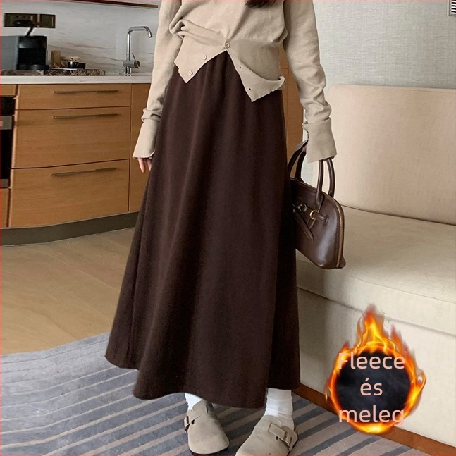 A-vonalú kötött szoknya, gallér nélküli, ujj nélküli, kasmír–poliészter keverék, középmagasságú hosszúságú