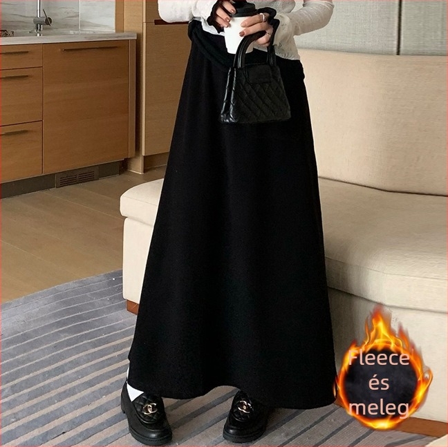 A-vonalú kötött szoknya, gallér nélküli, ujj nélküli, kasmír–poliészter keverék, középmagasságú hosszúságú