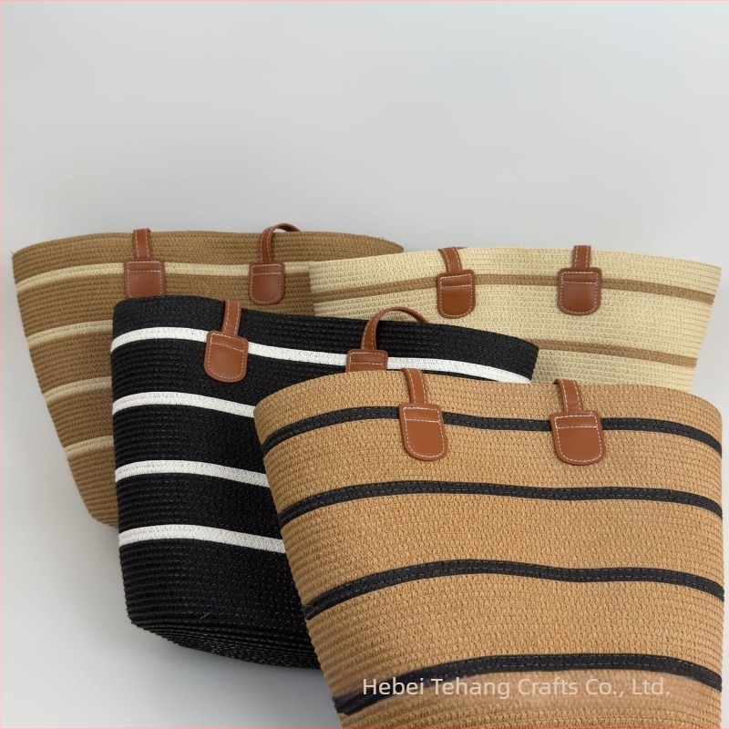Texturált szövött szalma bucket táska, közepes méret, minimalistán luxus stílus, mindennapi használatra, két vállpánttal, belső cipzáros zseb