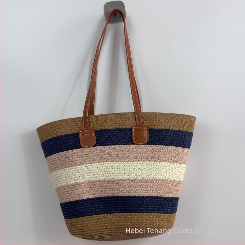 Texturált szövött szalma bucket táska, közepes méret, minimalistán luxus stílus, mindennapi használatra, két vállpánttal, belső cipzáros zseb
