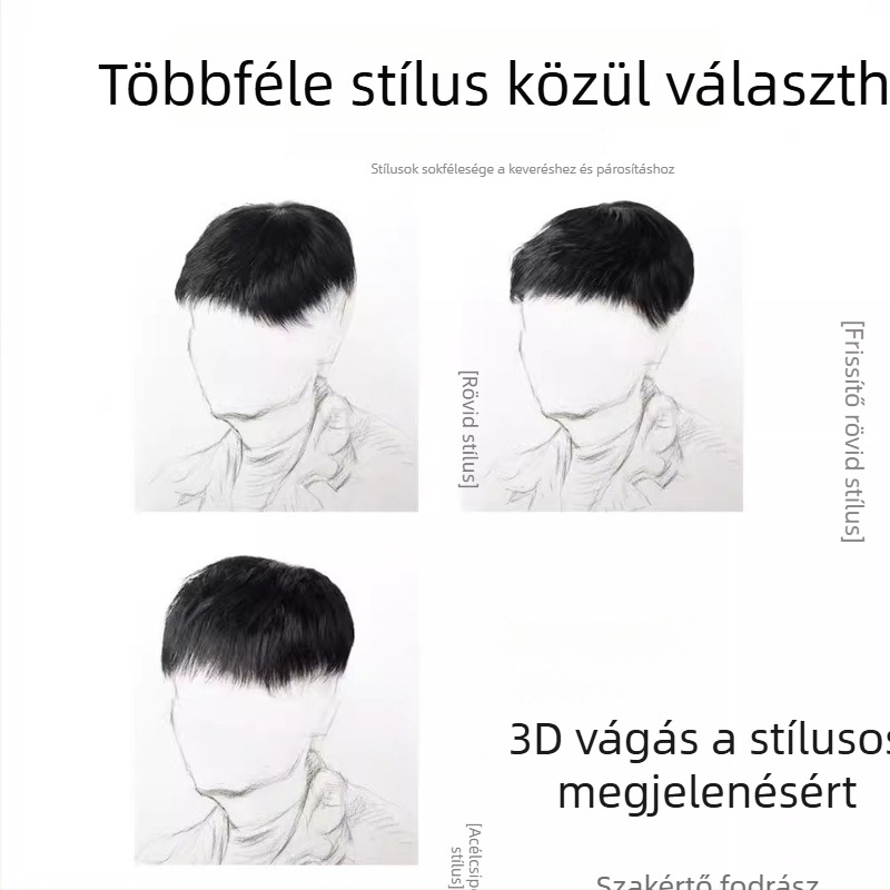 Férfi hajdarab a fej tetejére, valódi hajból, tűalapú rögzítéssel a szürke haj láthatatlan fedéséért