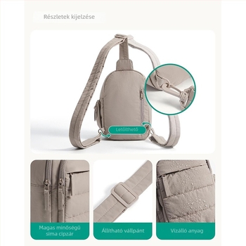 Quiltelt nylon crossbody táska, több rekesz, cipzáras nyitás, poliészter bélés
