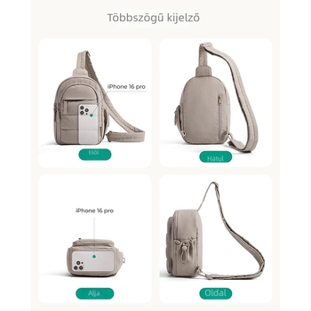 Quiltelt nylon crossbody táska, több rekesz, cipzáras nyitás, poliészter bélés
