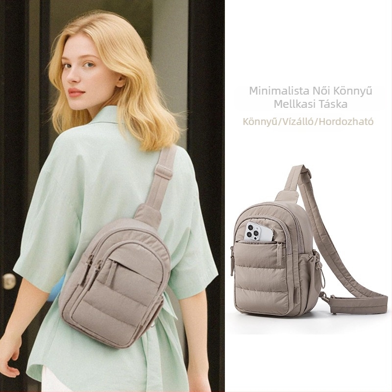 Quiltelt nylon crossbody táska, több rekesz, cipzáras nyitás, poliészter bélés