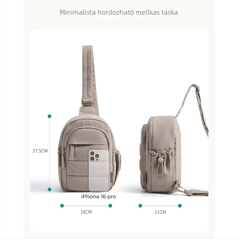 Quiltelt nylon crossbody táska, több rekesz, cipzáras nyitás, poliészter bélés