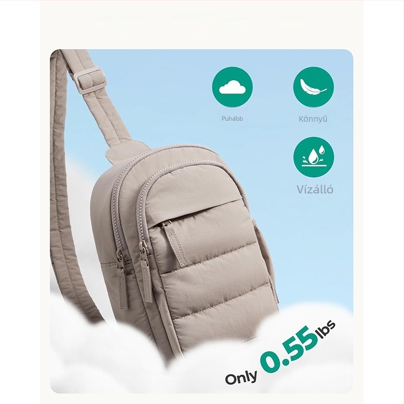 Quiltelt nylon crossbody táska, több rekesz, cipzáras nyitás, poliészter bélés