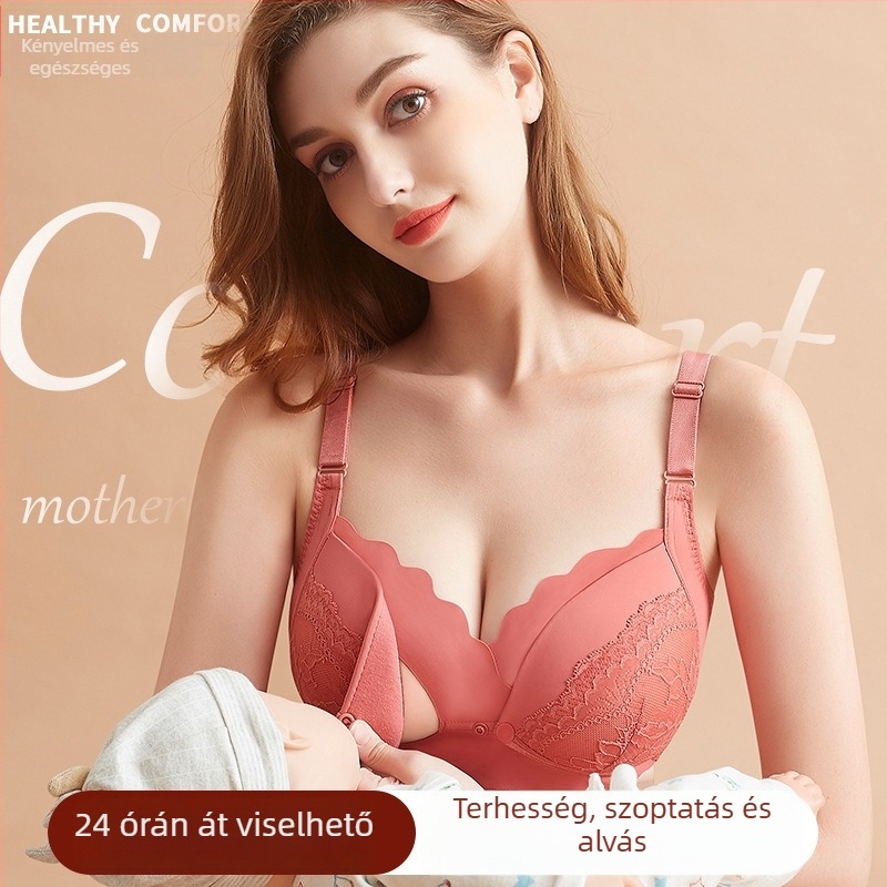 Szoptatós melltartó szülés utáni — elől nyitható, hátul négy sor csattal, vékony formázott kosarak, nejlon anyag pamut bélés
