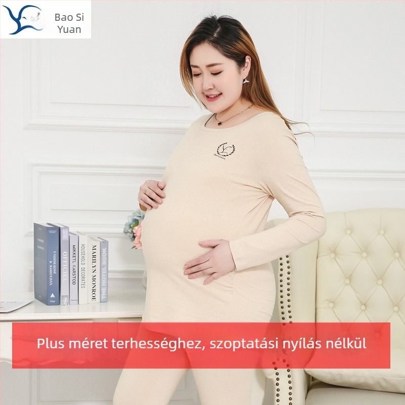 Kismama- és szoptatós szett: hosszú ujjú felső és nadrág, 95% pamut, szoptatási nyílás, japán-koreai laza stílus