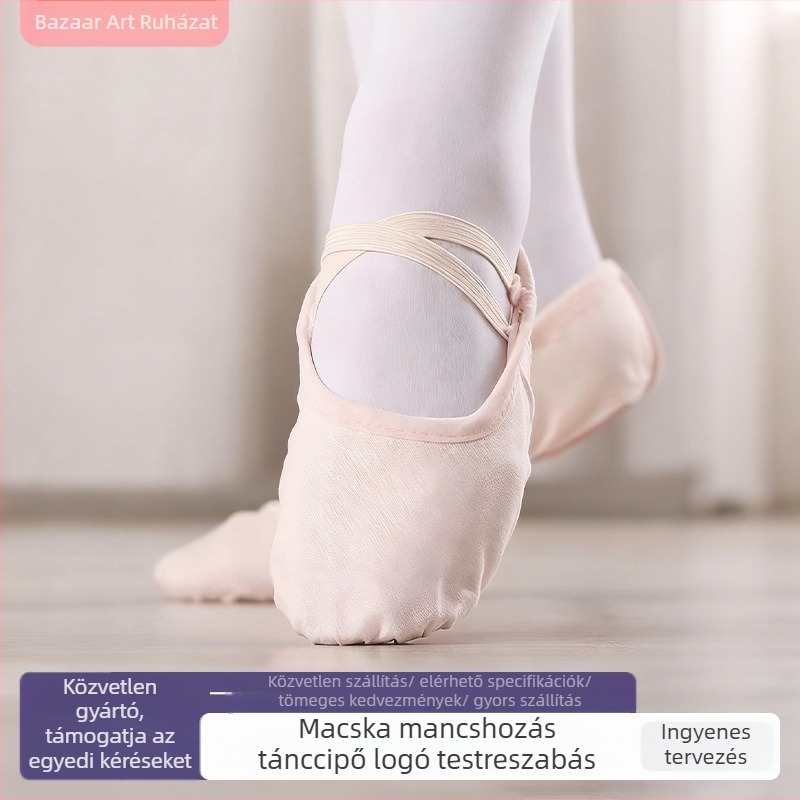 Art Dance Flower Gyerekeknek Balett Puha Talpú Cipő - Vászon Felső, Macska Mancs Formájú Dizájn, Gyakorló Tánchoz