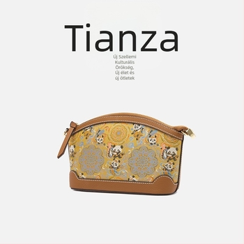 Női bőrtáska crossbody, irodalmi nemzeti stílus, első réteg marhabőre, cipzáros zárás, poliészter bélés, háromdimenziós külső dizájn