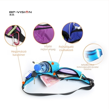 Sport derékpánt telefon- és víztartó táska — nylon, vízálló, lélegző, könnyű, tárolóhely