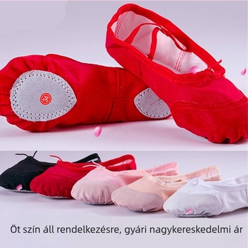 Gyermek tánccipő, uniszex, puha talpú vászoncipő, bőrös orrtalp