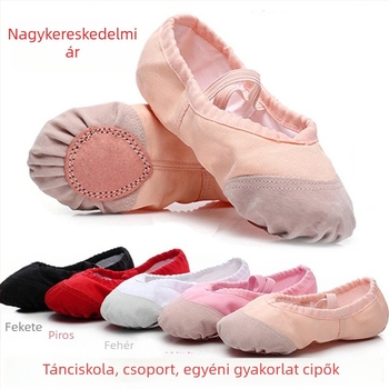 Gyermek tánccipő, uniszex, puha talpú vászoncipő, bőrös orrtalp