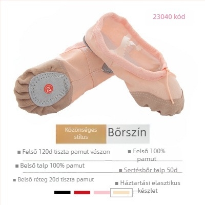 Gyermek tánccipő, uniszex, puha talpú vászoncipő, bőrös orrtalp