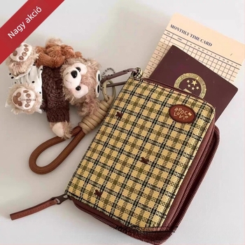 Utazási útlevél tartó — Vintage kockás mintás kártyaorganizer repülőjegy-tárolóval, 600D Oxford anyag, kézben hordható forma, japán stílus