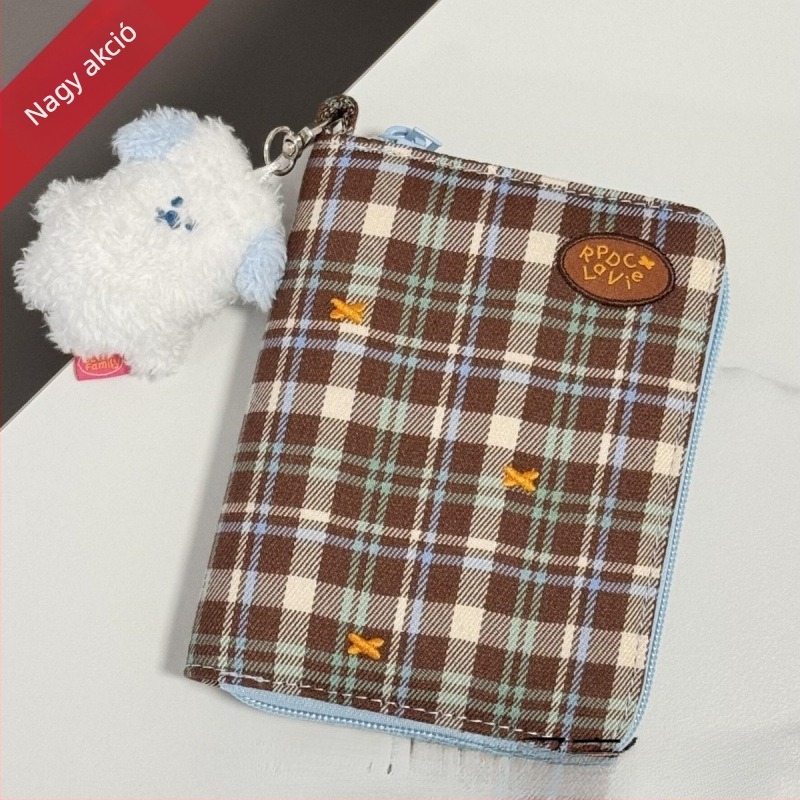 Utazási útlevél tartó — Vintage kockás mintás kártyaorganizer repülőjegy-tárolóval, 600D Oxford anyag, kézben hordható forma, japán stílus