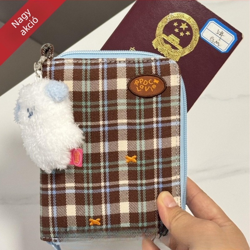 Utazási útlevél tartó — Vintage kockás mintás kártyaorganizer repülőjegy-tárolóval, 600D Oxford anyag, kézben hordható forma, japán stílus