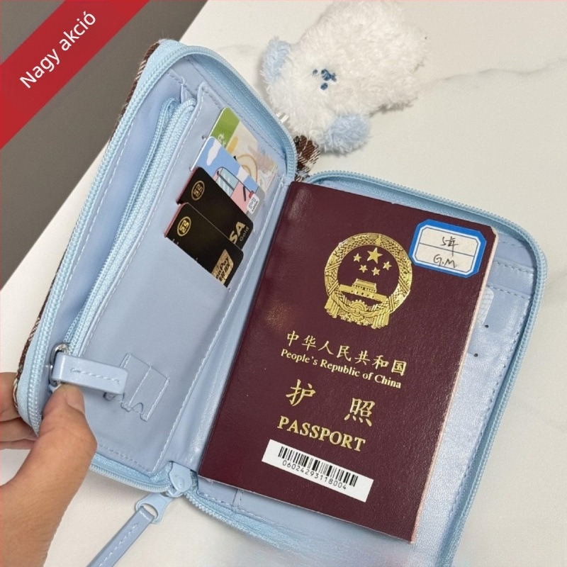 Utazási útlevél tartó — Vintage kockás mintás kártyaorganizer repülőjegy-tárolóval, 600D Oxford anyag, kézben hordható forma, japán stílus