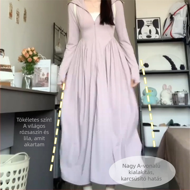 Napsütésvédő köpenyruha hosszú ujjú, hossz 100 cm felett, UPF50+, cipzáras zárás, külső anyag: nylon