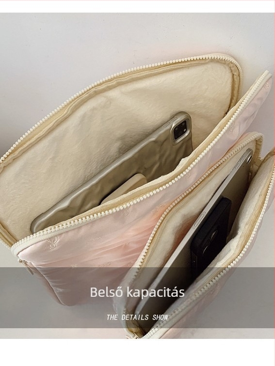 Tablet PC táska anti-tolvaj funkcióval, bővíthető tároló, selyem külső, plüss bélés, városi minimalist stílus