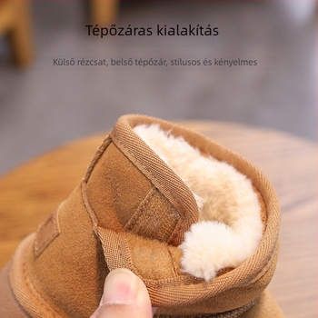Valódi marhabőr téli gyerekcsizmák hóban, meleg bélésse, vastag talppal, Velcro-zárás, koreai stílus