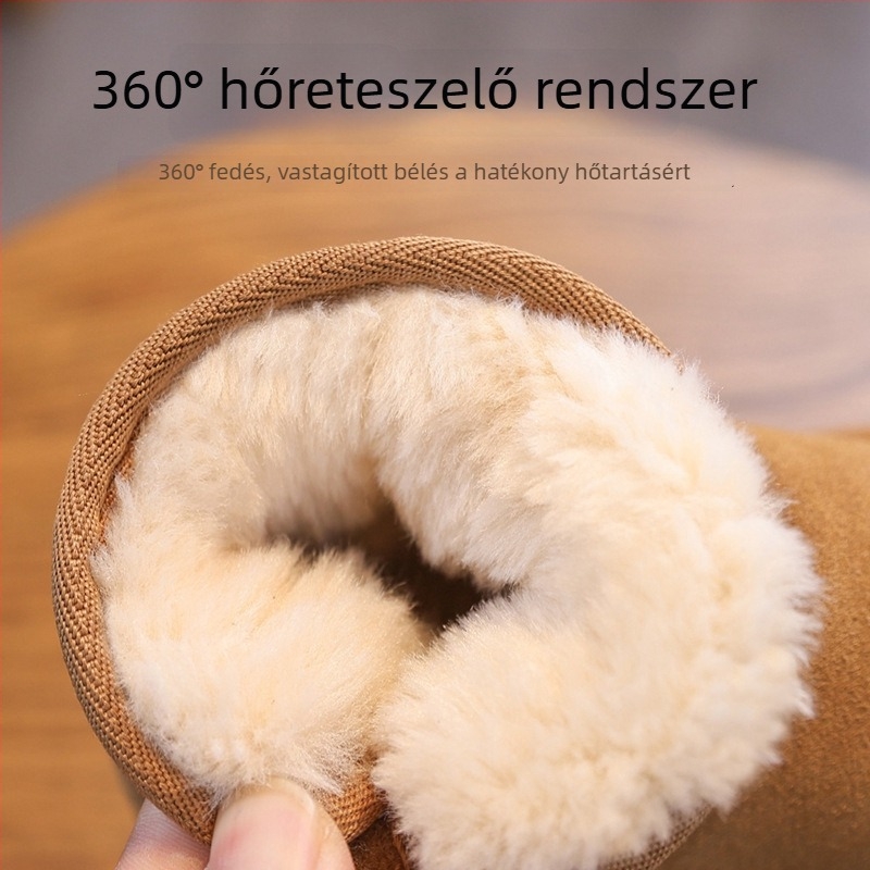 Valódi marhabőr téli gyerekcsizmák hóban, meleg bélésse, vastag talppal, Velcro-zárás, koreai stílus