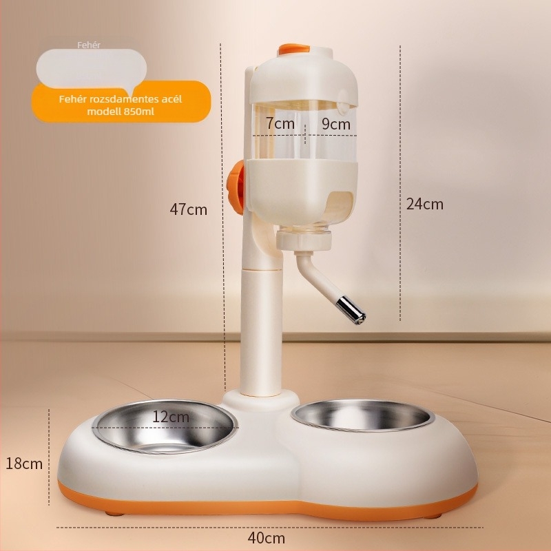Automatikus itató etető készülék háziállatok számára rozsdamentes acélból készült dupla tálkával, ütésálló, szabályozható etetés