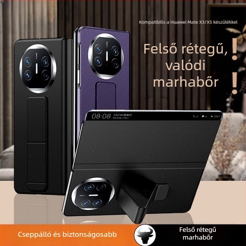 Huawei Mate X5 védőtok teljes lefedettséggel, összecsukható karkötővel és bőr fedéllel