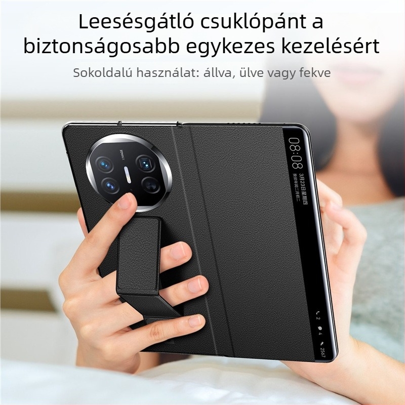 Huawei Mate X5 védőtok teljes lefedettséggel, összecsukható karkötővel és bőr fedéllel