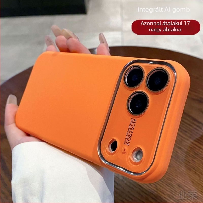Folyékony szilikon nagy kilátóablakos tok iPhone 12–17 Pro/Max (mat felület) – ütésálló, karcolásálló, ujjlenyomat-mentes, hőelvezetés