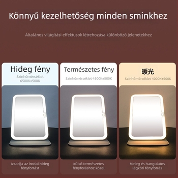 Sminktükör világítással, hordozható, összecsukható asztali tükör, ABS keret, reflexiós felület