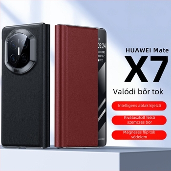 Huawei Mate X7 valódi Nappa bőrből készült tok, perforált mintával, X5X6 intelligens kilátás-állvány védelem
