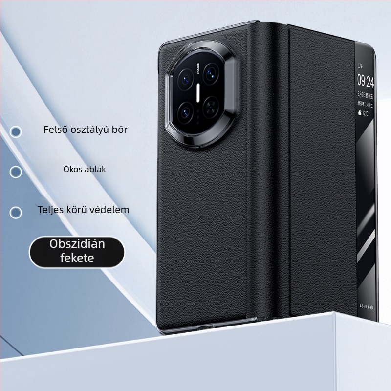 Huawei Mate X7 valódi Nappa bőrből készült tok, perforált mintával, X5X6 intelligens kilátás-állvány védelem