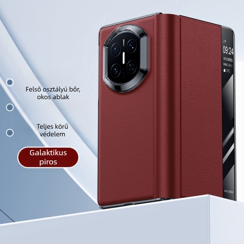 Huawei Mate X7 valódi Nappa bőrből készült tok, perforált mintával, X5X6 intelligens kilátás-állvány védelem