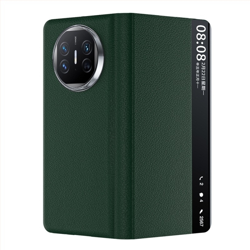 Huawei Mate X7 valódi Nappa bőrből készült tok, perforált mintával, X5X6 intelligens kilátás-állvány védelem