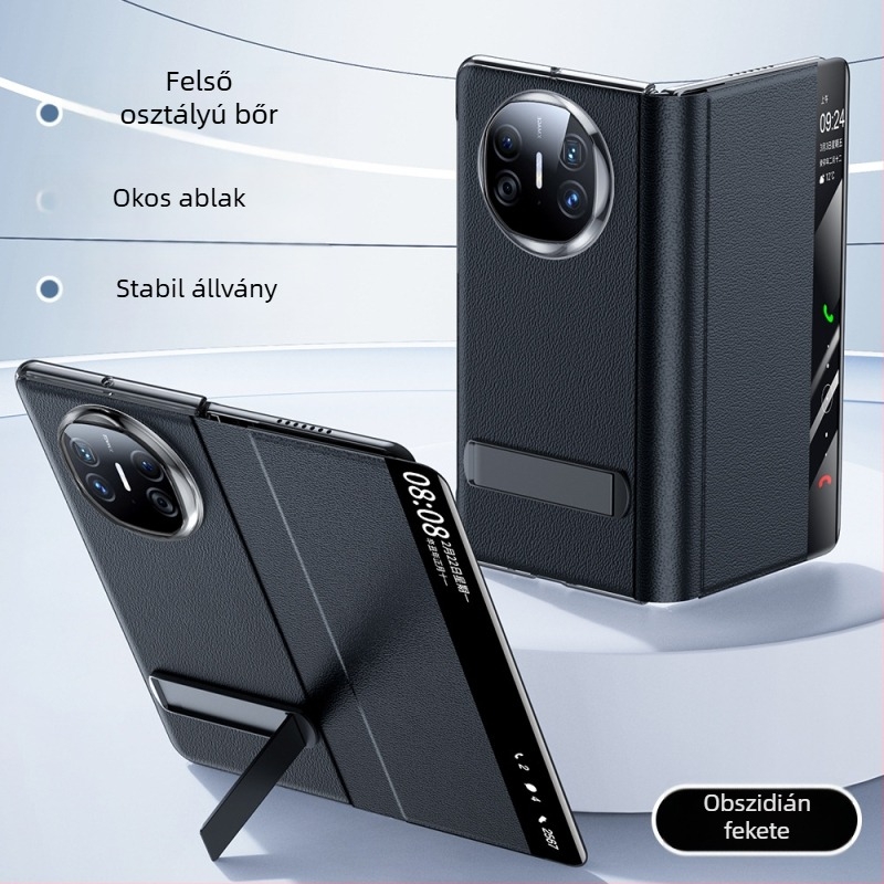 Huawei Mate X7 valódi Nappa bőrből készült tok, perforált mintával, X5X6 intelligens kilátás-állvány védelem