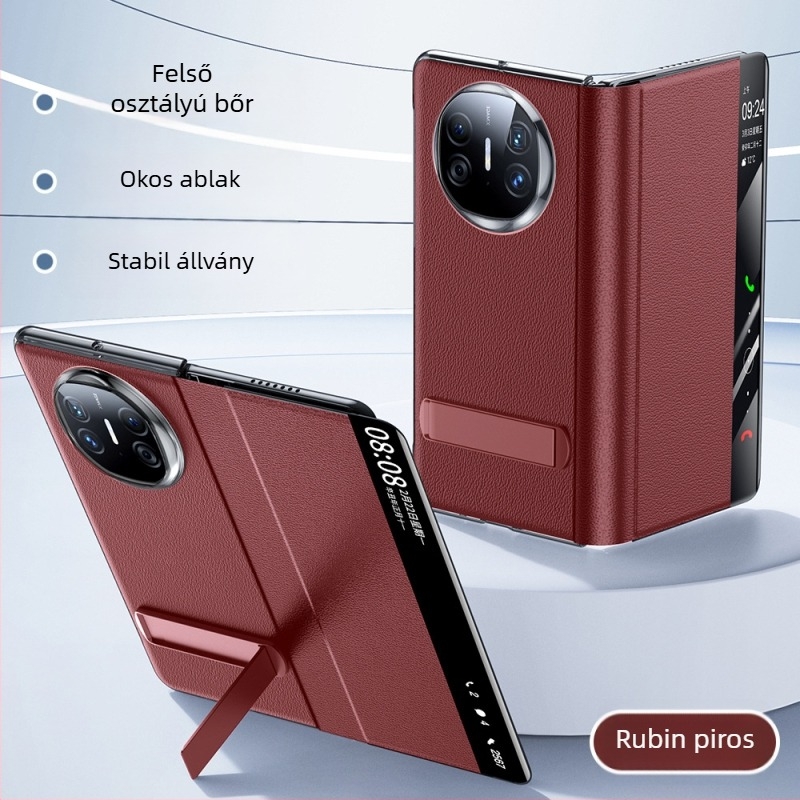 Huawei Mate X7 valódi Nappa bőrből készült tok, perforált mintával, X5X6 intelligens kilátás-állvány védelem