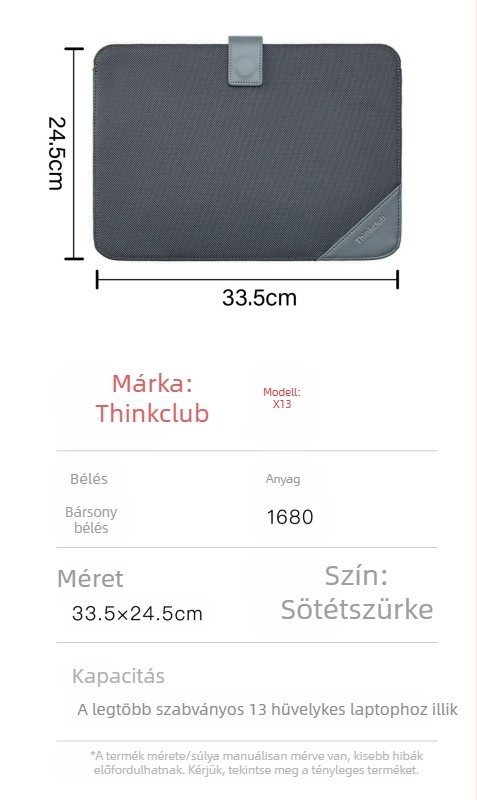 Fekete könnyű laptop táska bársony béléses, ütésálló belső rekesz, utazó belső szervező 14 hüvelykes laptophoz